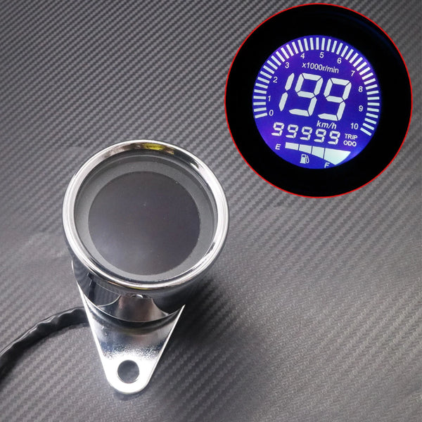 New Chrome 4 In 1 Retro LED LCD Tachometer Speedometer Fuel Level Gauge Odometer