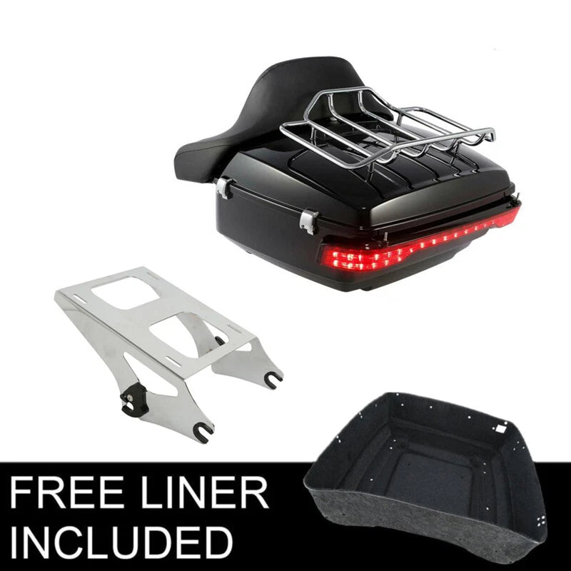 King Trunk Backrest Pad Rack LED Tail Light Fit For Harley Touring FLHX 14-2026
