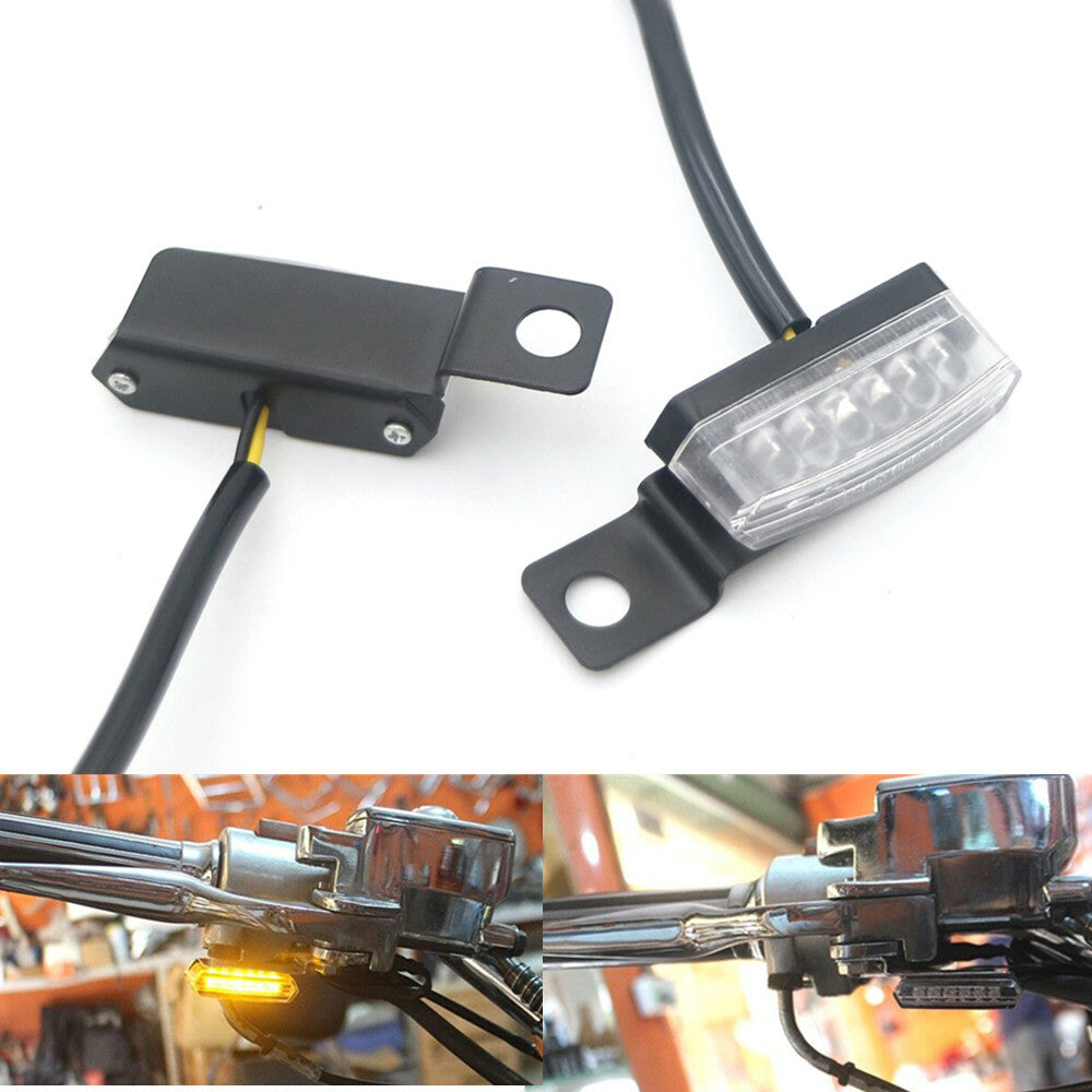 Black Mini LED Brake Clutch Lever Mount Turn Signal Lights For Harley Honda Cafe