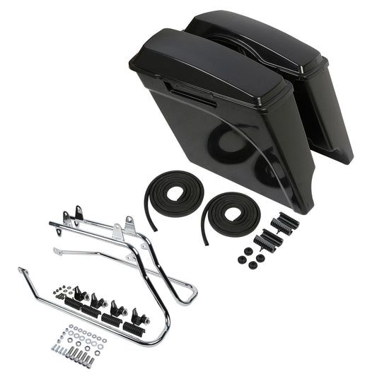 Unpainted 5" Stretched Saddlebags & Brackets Fit For Harley Softail Fatboy 84-17