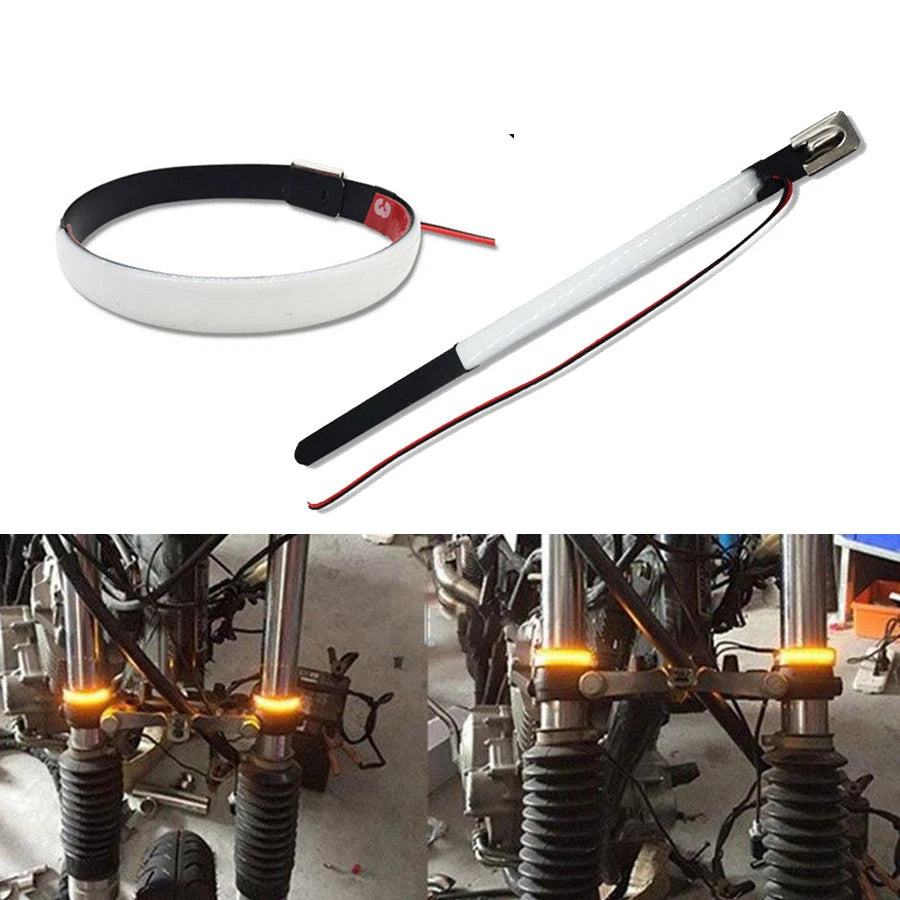 New Motorcycle Fork Turn Signal Light Amber LED Strips For Harley Honda Custom