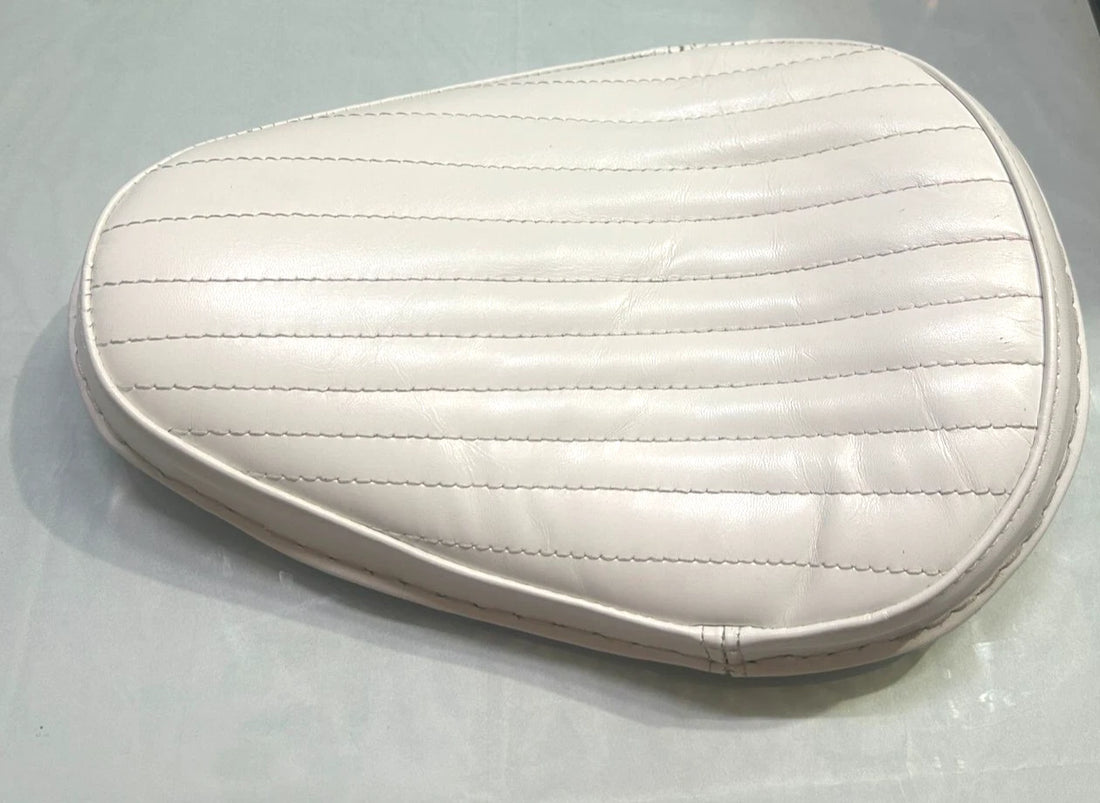 Tuck And Roll Bates Style Seat For Motorcycles Chopper Bobber Real Leather White