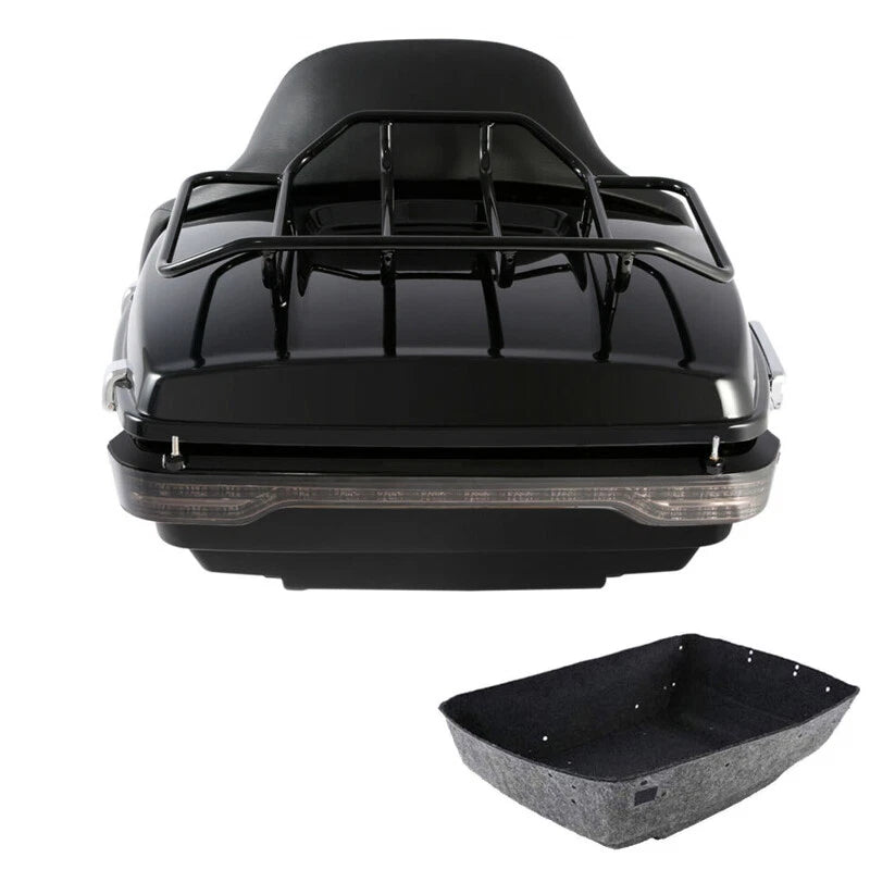 King Trunk Backrest Pad Rack LED Light Fit For Harley Touring Road Glide 14-2026