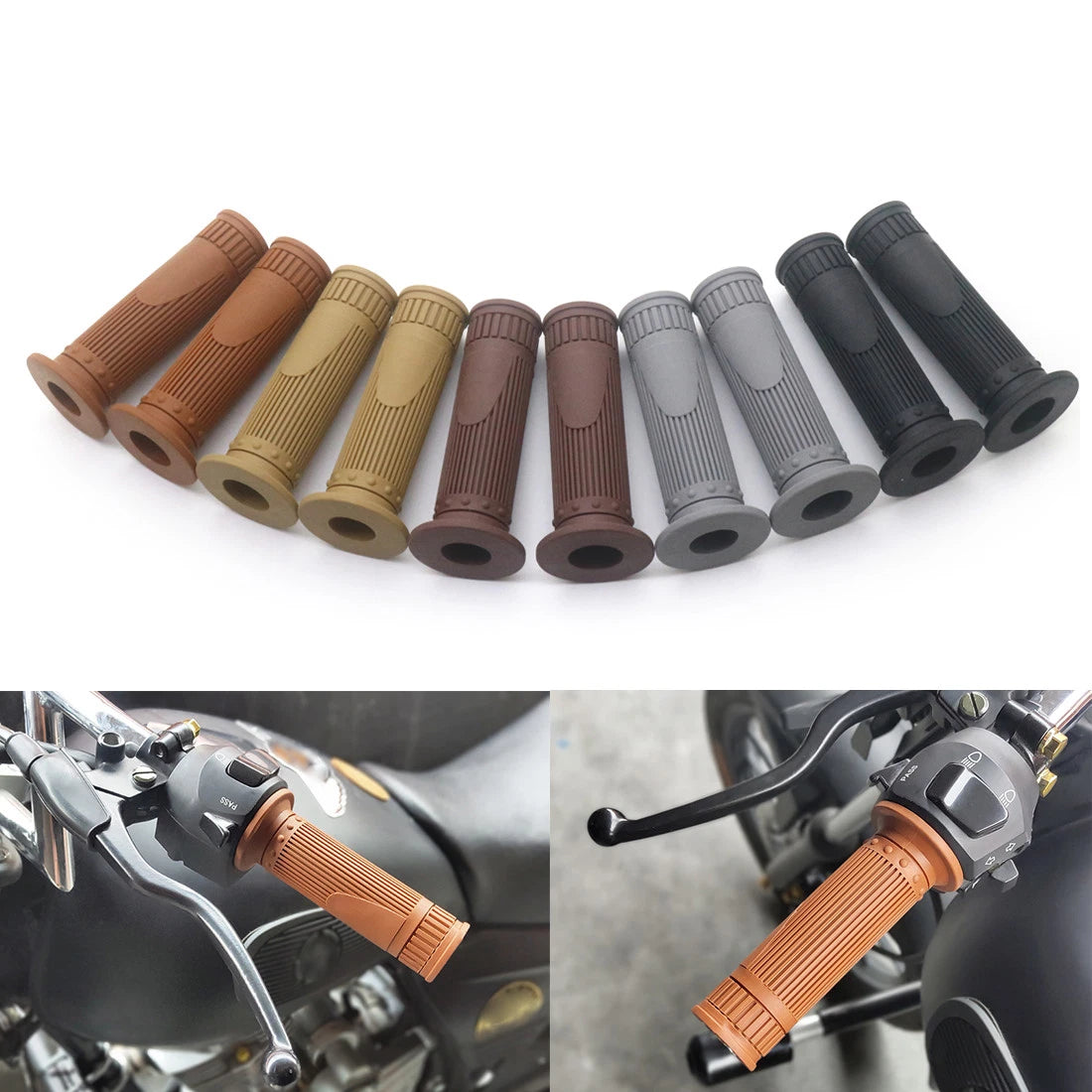 7/8'' 22mm Retro Vintage Rubber Handlebar Hand Grip For Cafe Racer Bobber Custom