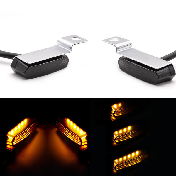 Chrome 12V Mini LED Brake Clutch Lever Mount Flowing Water Turn Signal Lights