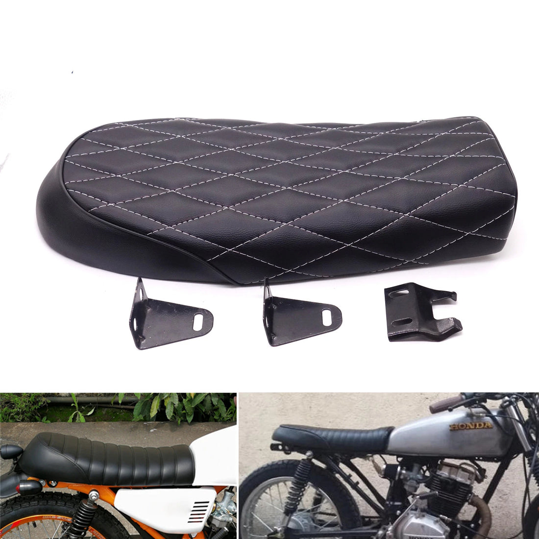 Black Diamond Flat Brat Saddle Vintage Cafe Racer Seat For Honda CB350 CB750