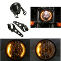 7" Motorcycle Headlight LED Turn Signal Light Black Bracket Mount 28mm-43mm
