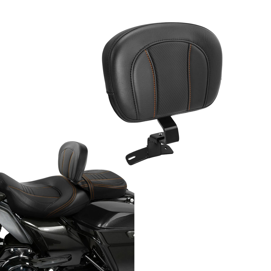 Black+Orange Driver Rider Backrest Fit For Harley Touring Road King Glide 09-23