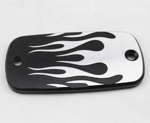Universal Black Flame Front Brake Fluid Cap Chopper Cruiser Touring Motorcycle