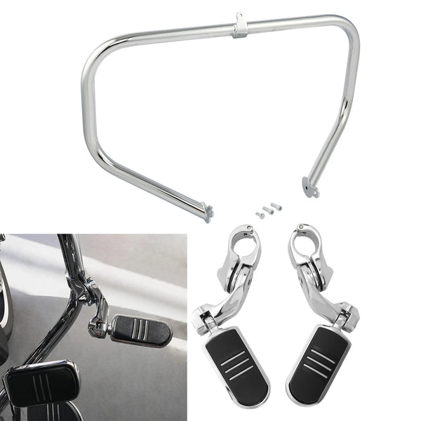 Chrome 1.25 Inch Crash Bar & Foot Pegs Fit for Harley Flht Flhx Flhr 2009-2023