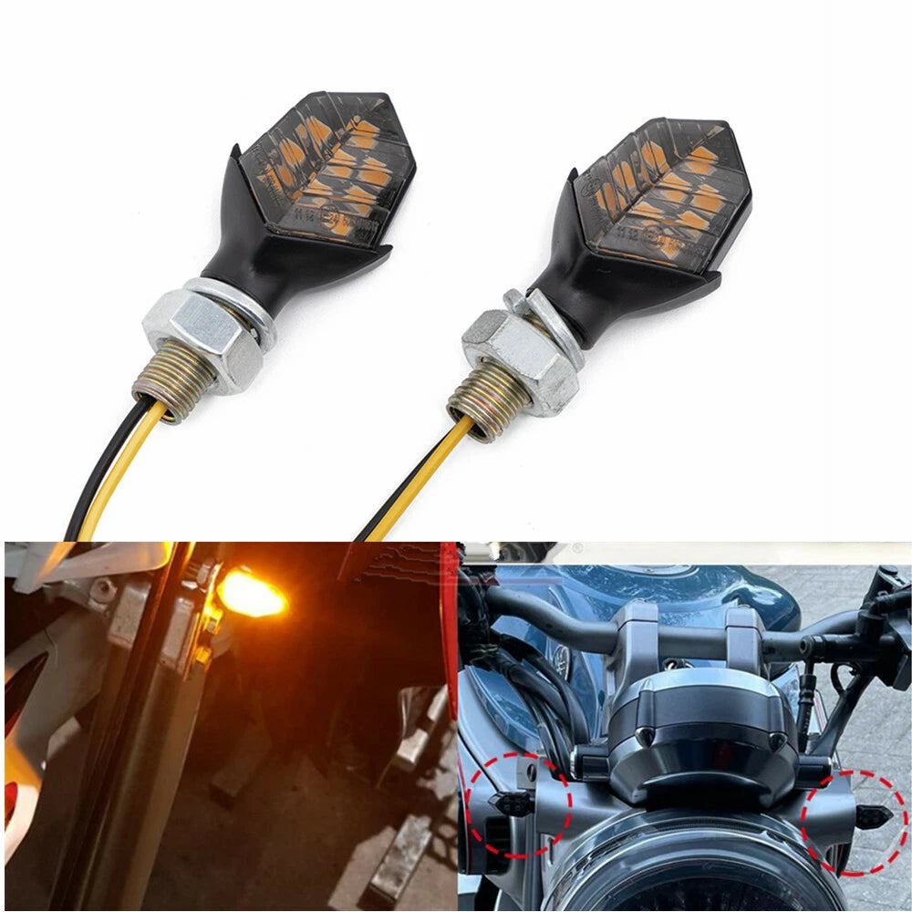 2X Mini Smoke Lens Turn Signal Light 9LED 12V 8mm Amber Blinker Indicator Lamp