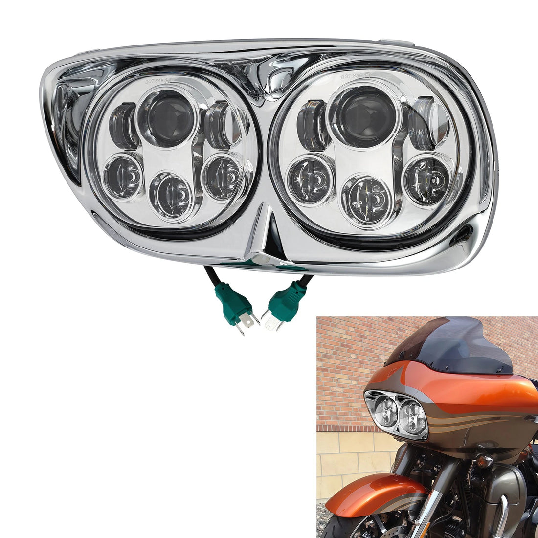 5 3/4" Projector LED Dual Front Headlight Lamp Fit For Harley Road Glide 98-13