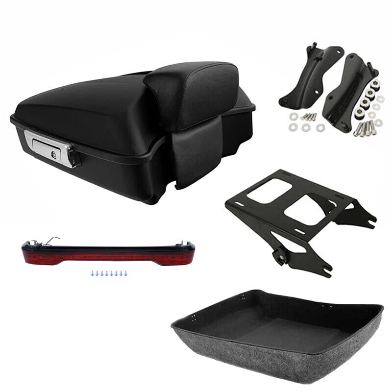 Matte Chopped Trunk Backrest Mount Rack LED Light Fit For Harley Touring 2014-26