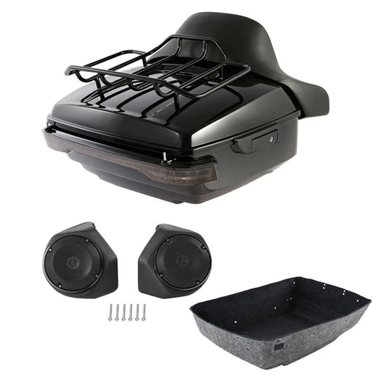 Black King Trunk Pad Rack Light Speaker Fit For Harley Touring Road Glide 14-26