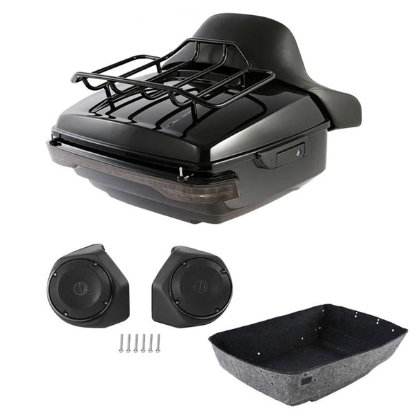Black King Trunk Pad Rack Light Speaker Fit For Harley Touring Road Glide 14-26