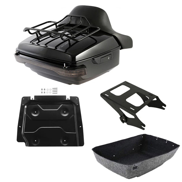 King Trunk Pad Backrest Mount Rack Light Fit For Harley Street Glide 14-26 Black