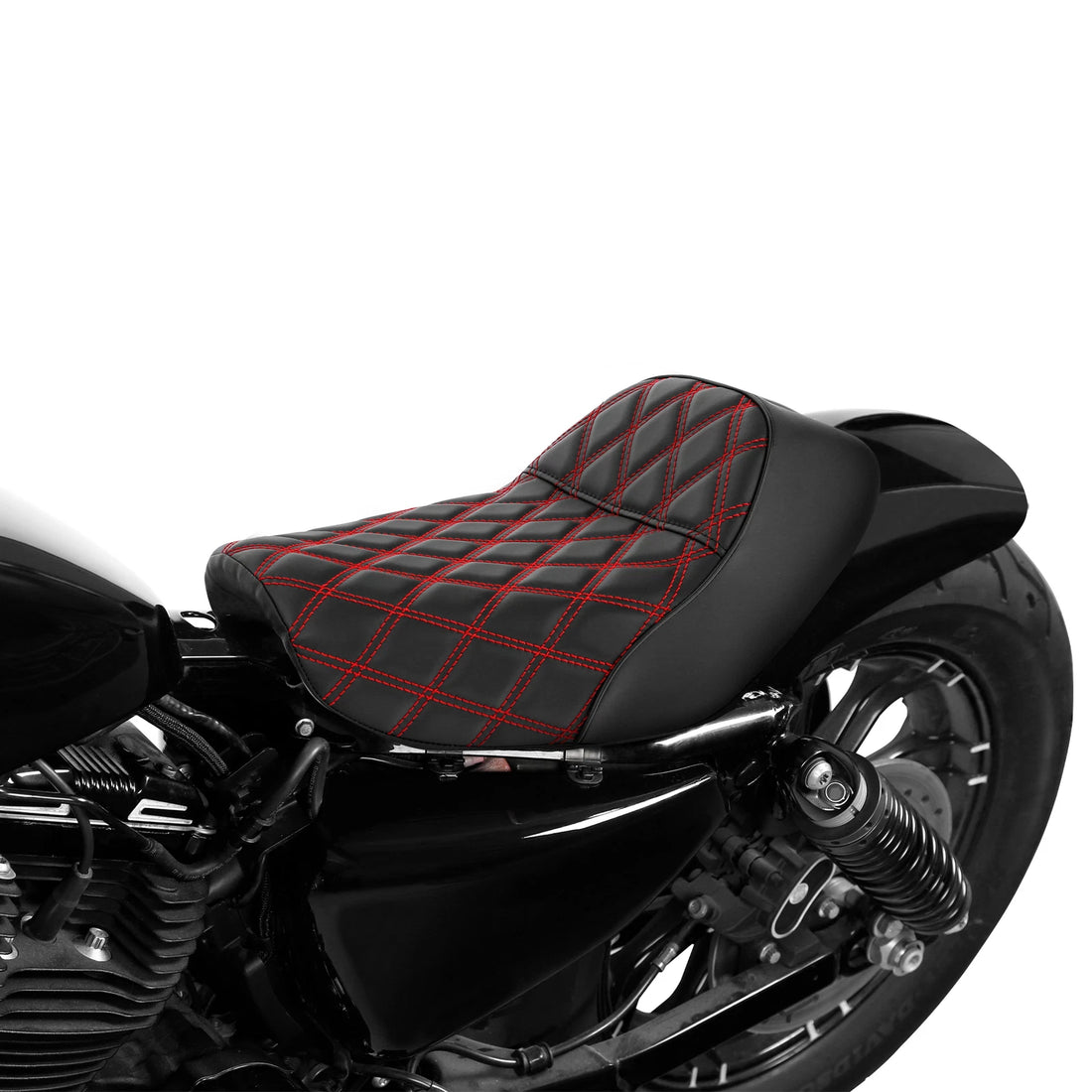 Black+Red Driver Rider Solo Seat Fit For Harley Sportster 883 1200 Custom 10-22