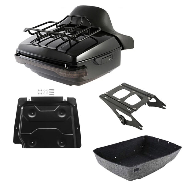 King Trunk Backrest Luggage Mount Rack LED Light Fit For Harley Touring 2014-26