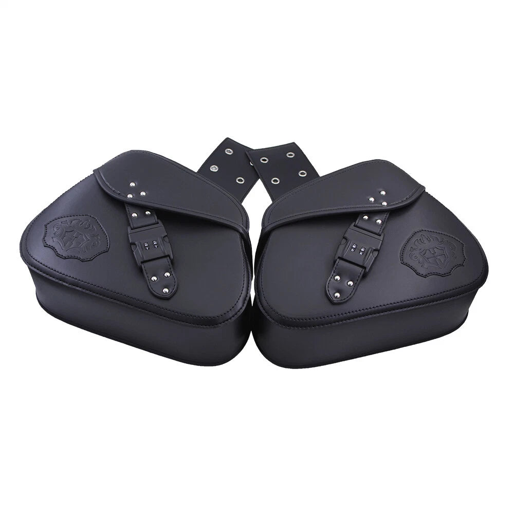New Motorcycle Black PU Leather Password Lock Luggage Bags Saddlebags Saddle Bag
