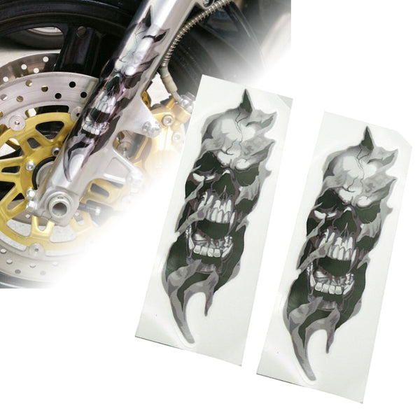 Pair Motorcycle Front Fork Skull Decals Graphic Stickers For Harley Touring Dyna