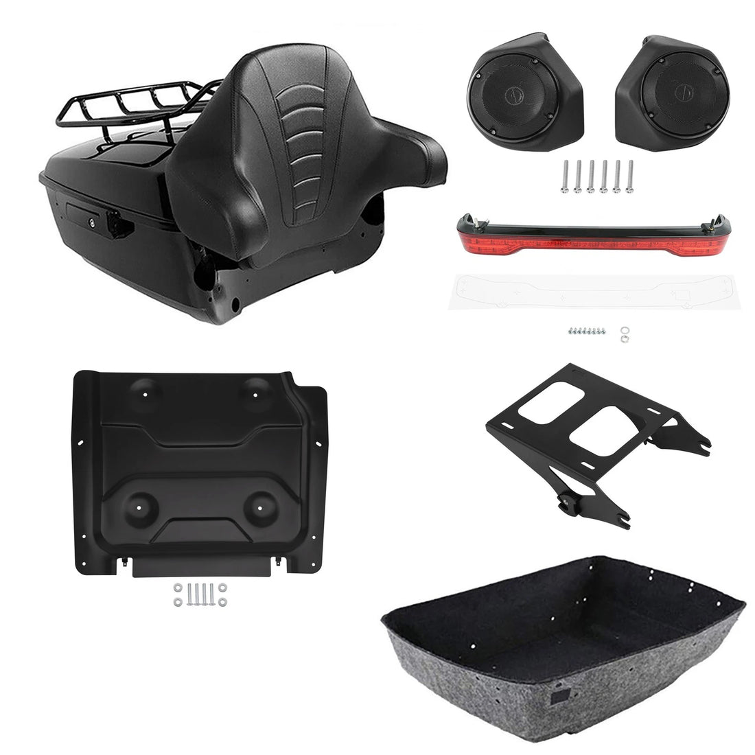 King Trunk Luggage Pad Mount Rack Light Speakers Fit For Harley Road Glide 14-26