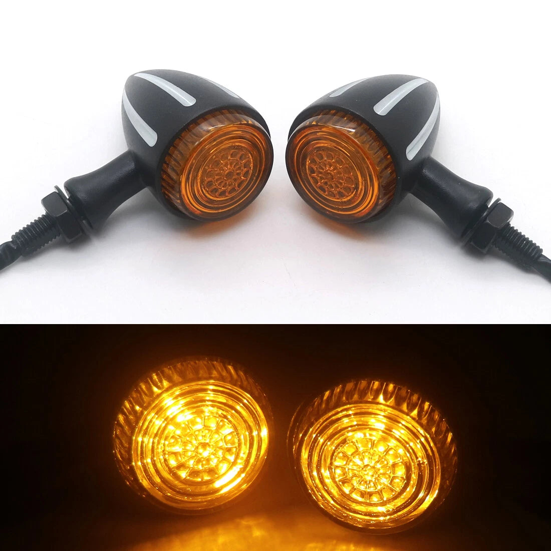 2X LED Black Amber Lens CNC Edge Cut Turn Signal Light For Harley Honda Yamaha
