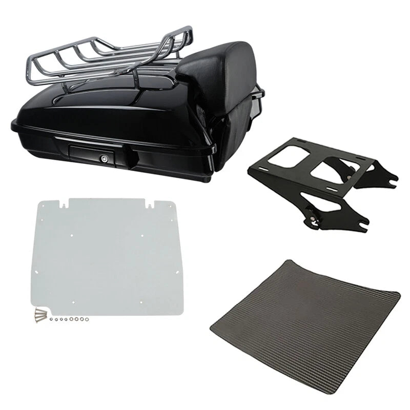 Black Razor Trunk Luggage Backrest Rack Mount Plate Fit For Harley Touring 14-26