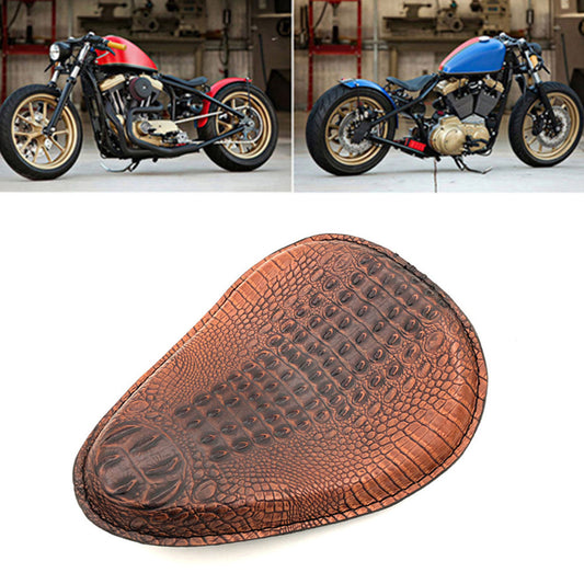 Brown Crocodile PU Leather Solo Drive Seat For Harley Chopper Bobber Custom
