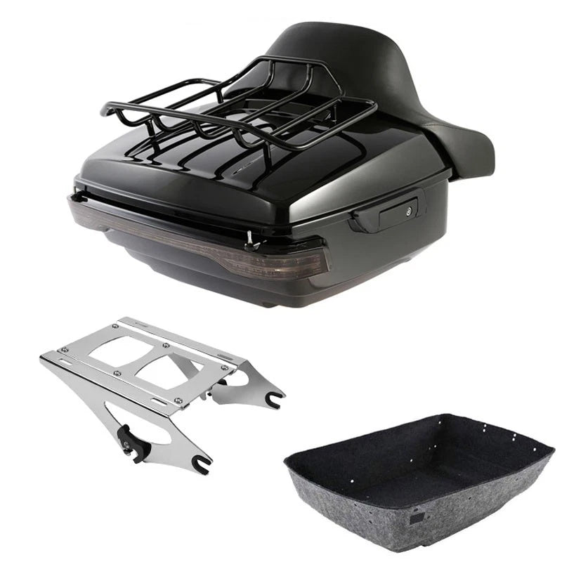 King Trunk Backrest Mount Rack LED Tail Lamp Fit For Harley Touring Glide 14-26