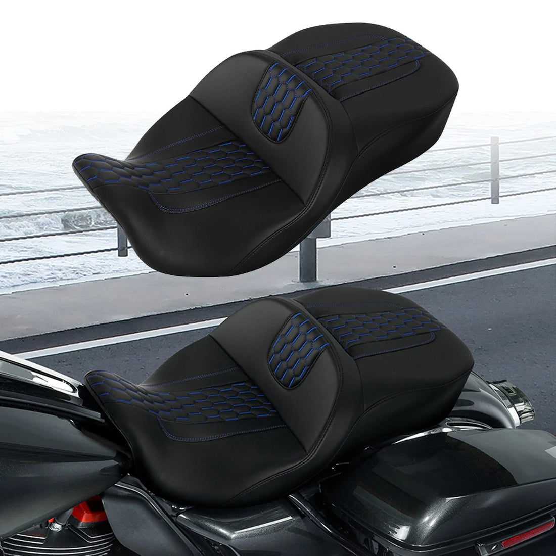Driver & Passenger Seat Stitch Blue Fit For Harley Touring Road Glide 2009-2023