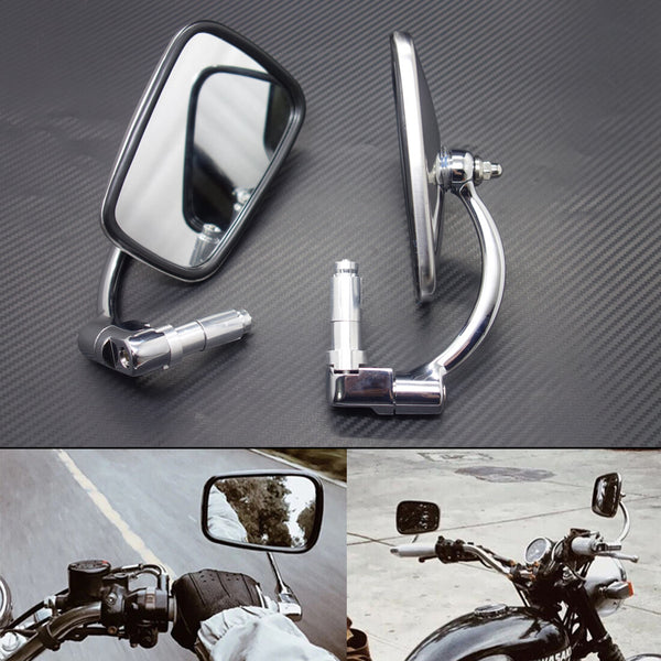 7/8" 22mm Silver Retro Metal Handle Bar End Side Rearview Mirror For Cafe Racer