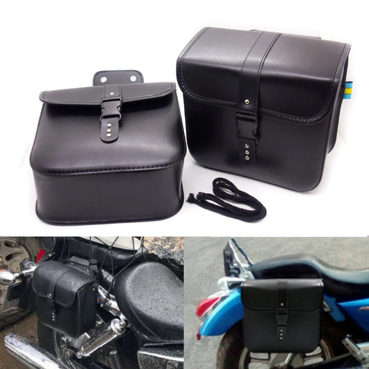 Motorcycle Black PU Leather Saddlebags Saddle Bags Pouch Bag For Harley Honda