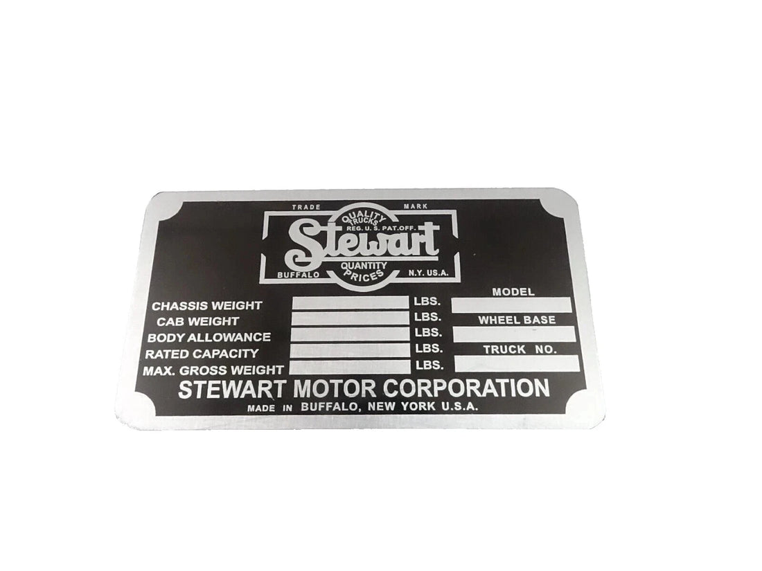 DATA PLATE FITS TO STEWART MOTOR CORPORATION TRUCK #V400-8 @VD