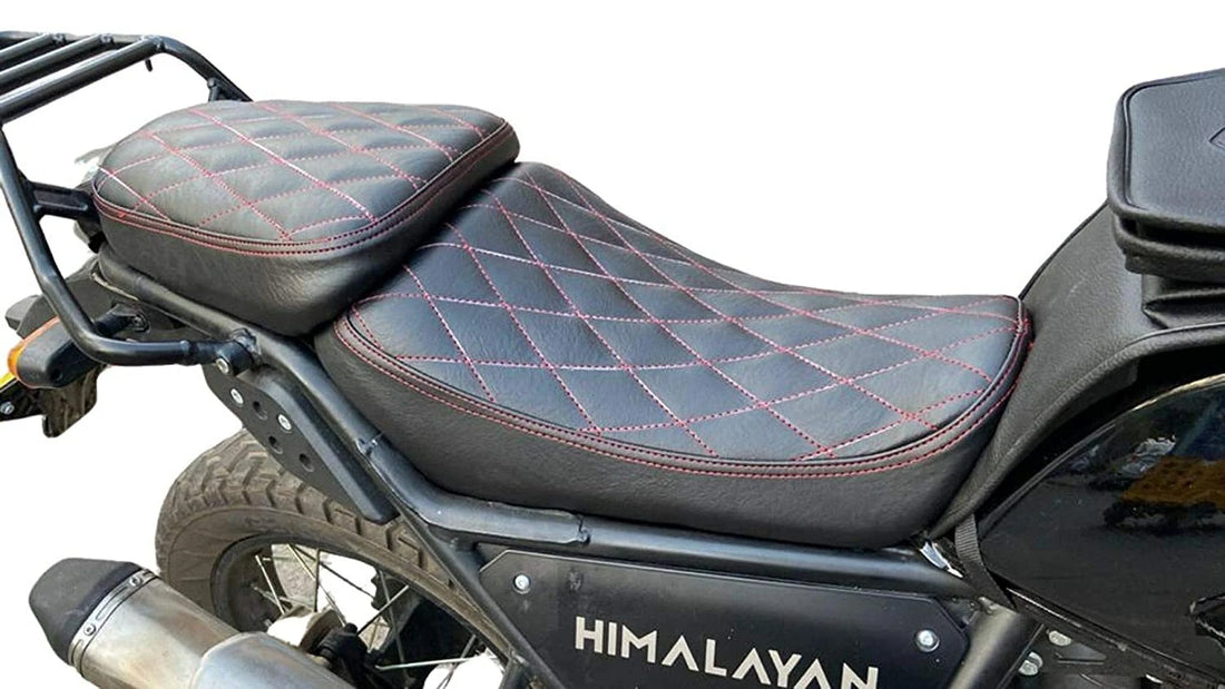 Leatherette Himalayan Design Cushion Seat Cover For Royal Enfield Black Red