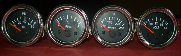 2" /52mm Electrical Oil Pressure Temperature Volt Fuel Gauge - Black Chrome