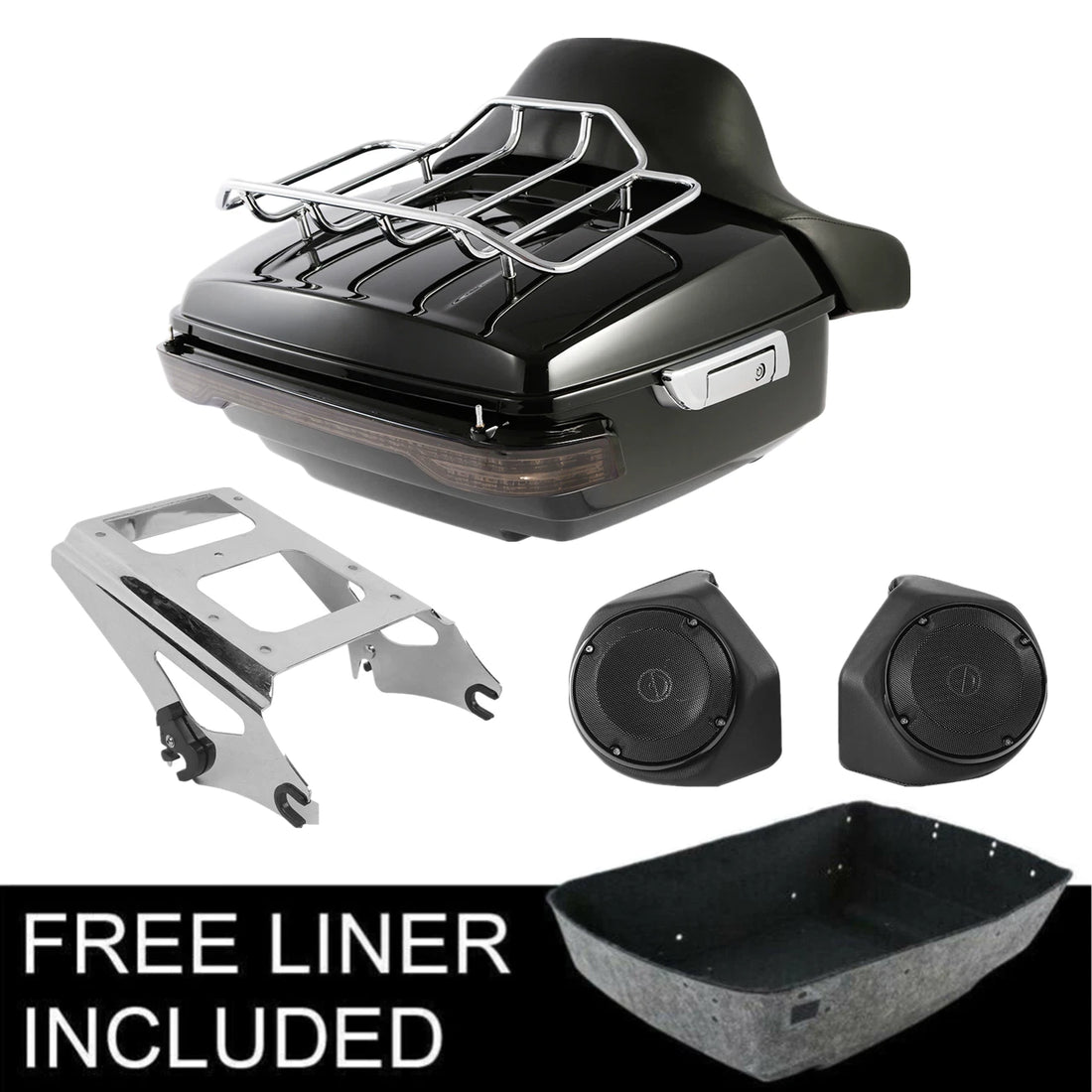 King Trunk Backrest Mount Speakers Light Fit For Harley Road King 2009-2013