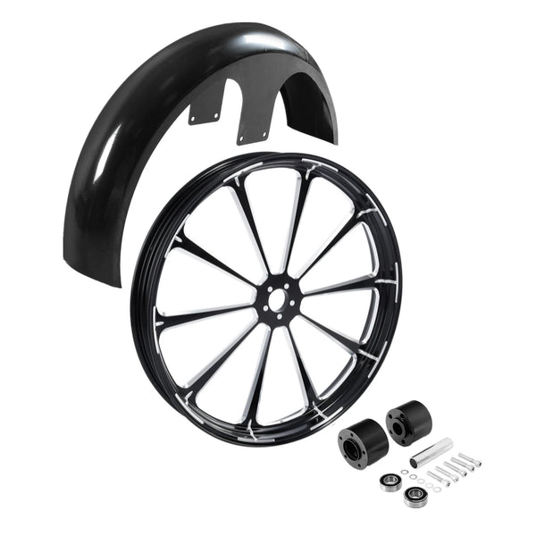 26'' Front Wheel Rim Hub Dual Disc+Fender Fit For Harley Road Street Glide 97-13