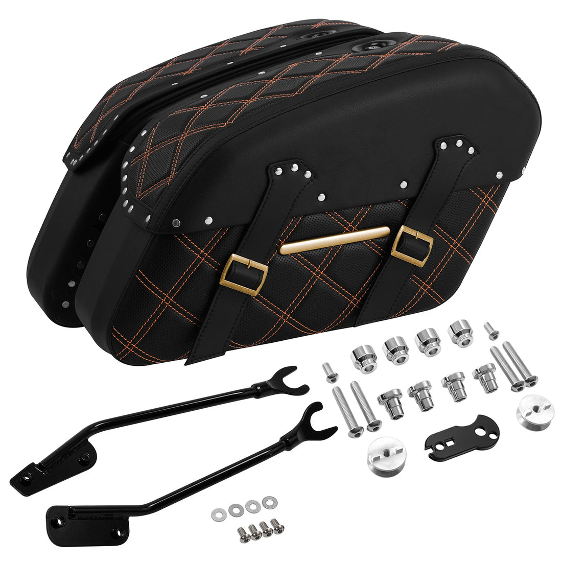 Black Orange Detachable Saddlebags W/ Mount Kit Fit For Harley Fat Boy 2018-2025