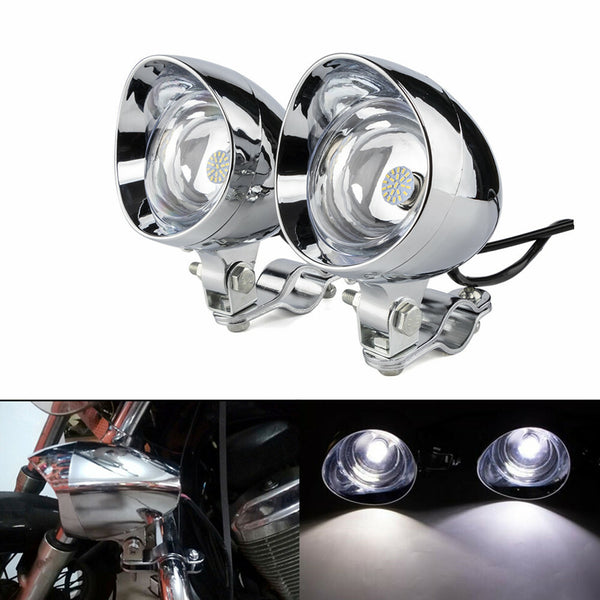 LED Bullet Passing Spot Fog Light With Guard Bar Mount Bracket Clamp Motorcycle