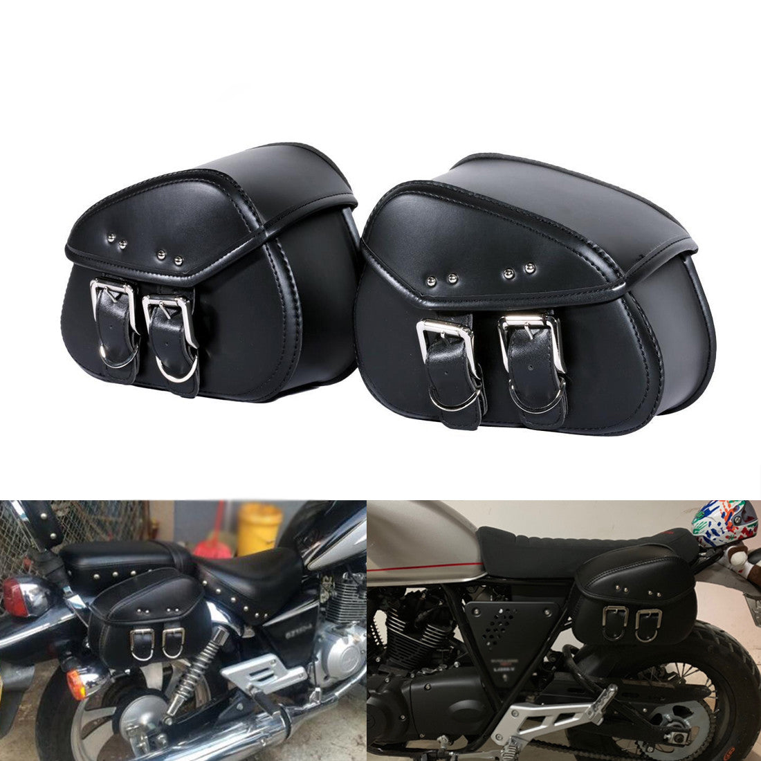 Mini Black PU Leather Luggage Bag Saddlebag Saddle Bag Pouch For Harley Honda