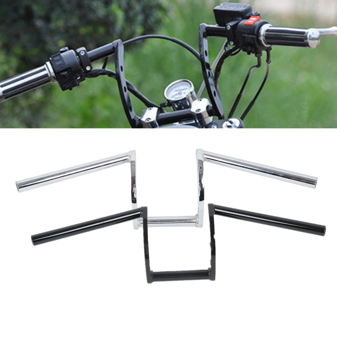 Motor Chrome Black Z-Bars 1" Handlebars Fit For Harley Sportster Dyna Bobber New