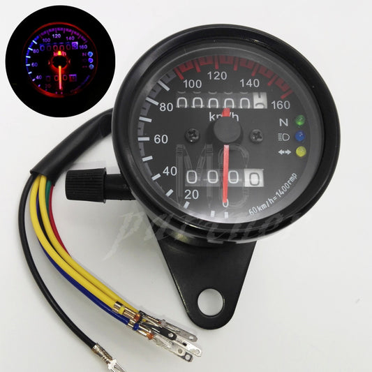 Black Motorcycle Dual LED Backlight Signal Odometer Mileage Speedometer Gauge