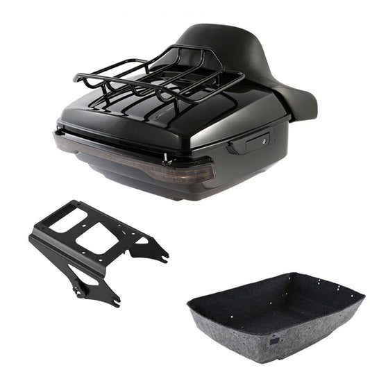 King Trunk Pad Mount Rack LED Light Fit For Harley Street Road Glide 09-13