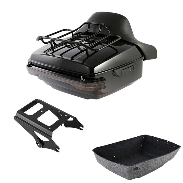 King Trunk Pad Mount Rack LED Light Fit For Harley Street Road Glide 09-13