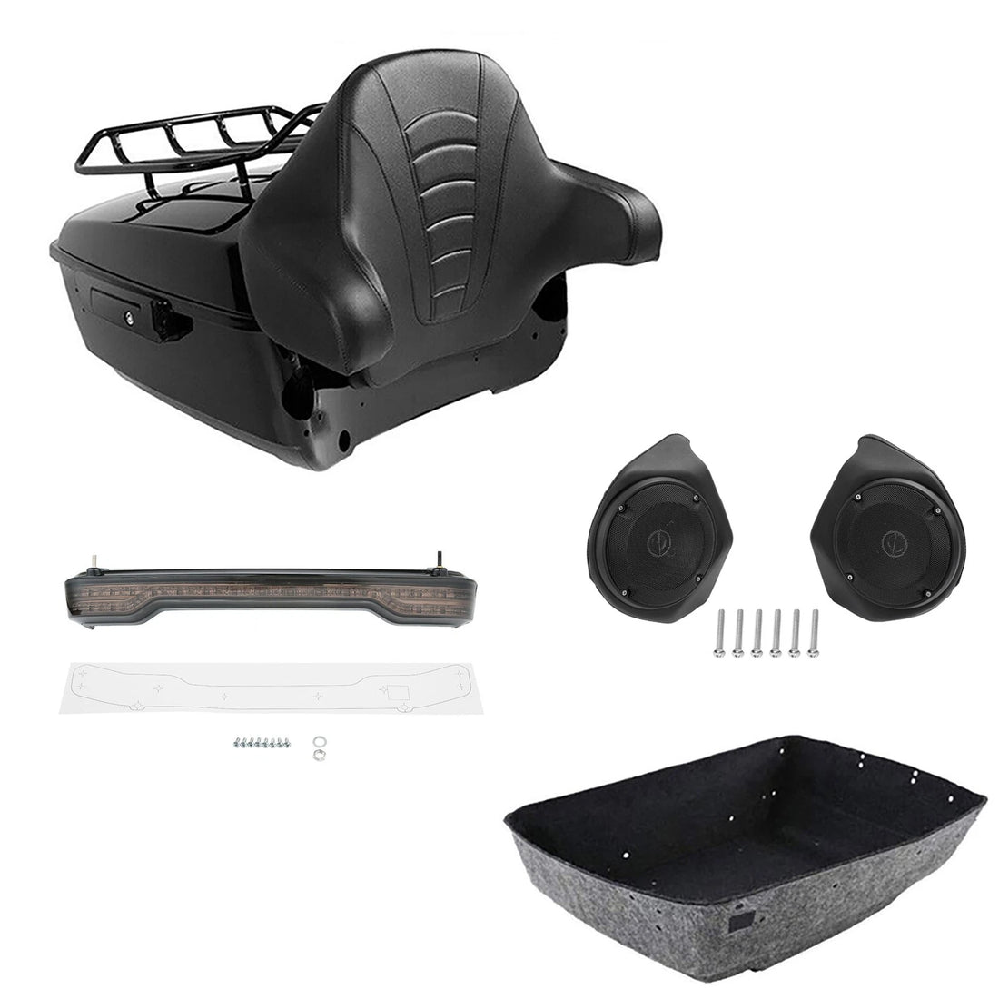 King Trunk Wrap Around Backrest Rack Light Speakers Fit For Harley Touring 14-26