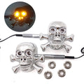 2X Chrome LED Skull Turn Signal Blinker Light For Harley Crusie Chopper Custom