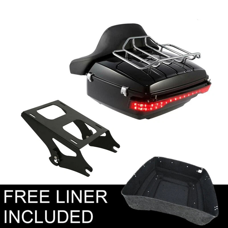 King Trunk Pad Mount Rack LED Light Fit For Harley Touring Electra Glide 2014-26