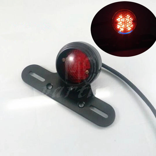 Black Round LED Tail Brake Light License Plate For Harley Bobber Chopper