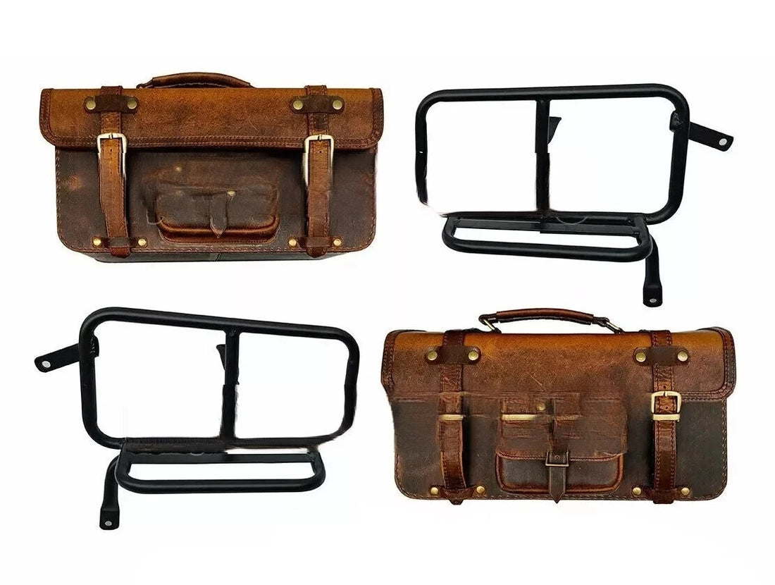 Fit For Royal Enfield Interceptor 650 Pannier Leather Bags & Mounting, Brown Tan