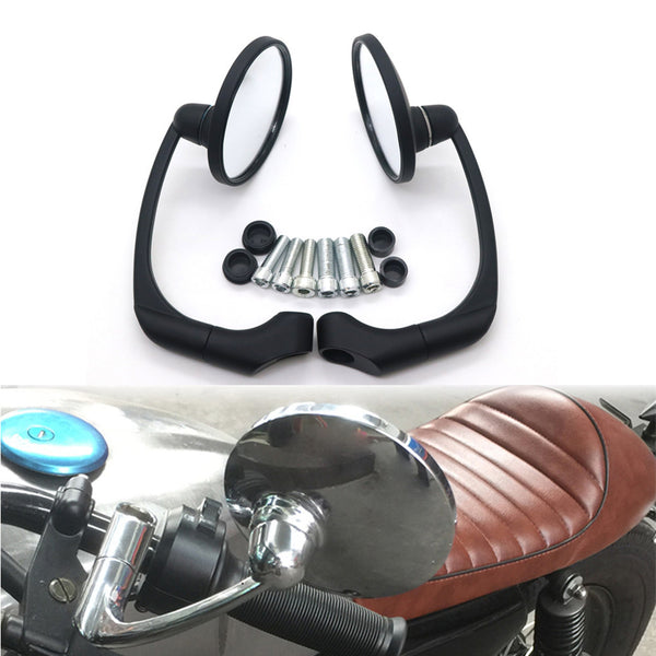 Motorcycle Black Retro Round Rearview Side Mirror For GN125 Cafe Racer Custom